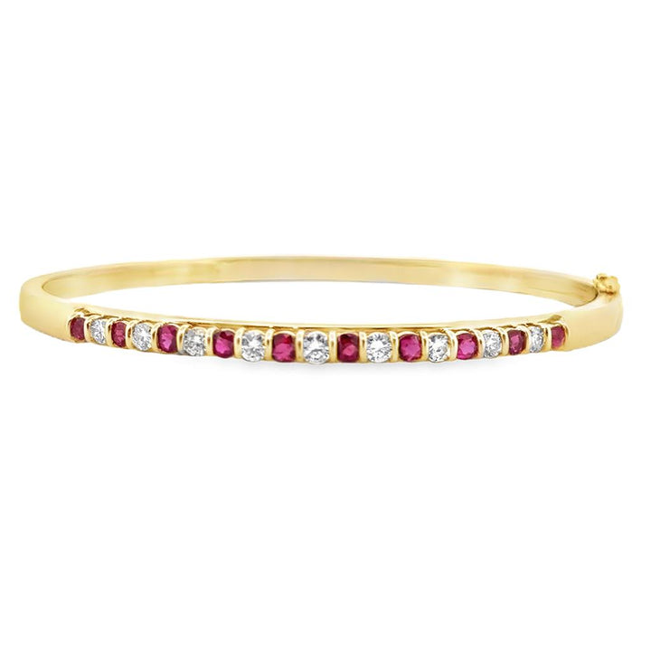 1.19 CTW Ruby and 0.73 CTW Diamond Bangle Bracelet in 14K Yellow Gold