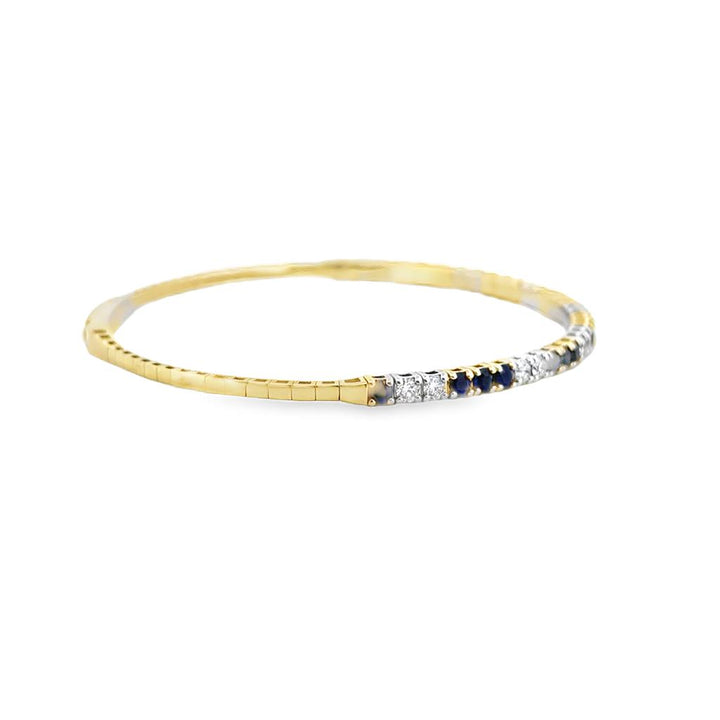 0.71 CTW Diamond and 1.38 CTW Sapphire Flexible Bangle Bracelet, 14K Two Tone