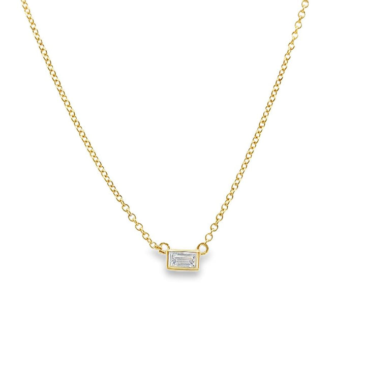 0.11 CT Baguette Diamond Pendant Necklace, 14K Yellow Gold