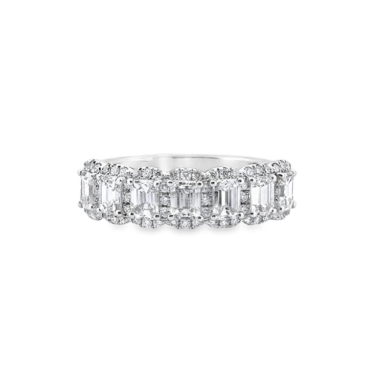 1.77 CTW Emerald Cut and Round Diamond Eternity Ring in 14K White Gold