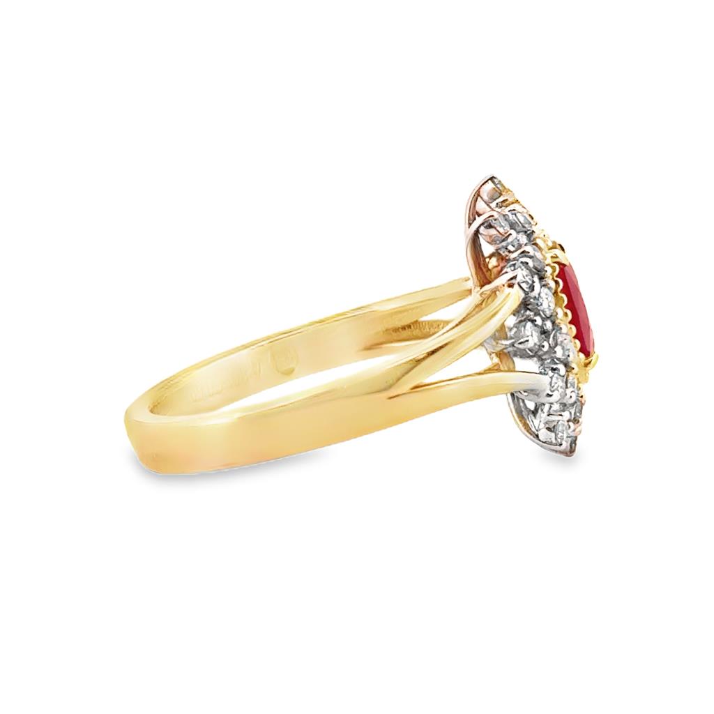 0.69 CT Ruby Oval Ring with 0.39 CTW Diamonds, 14K Two-Tone Gold