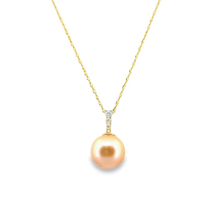 14K Yellow Gold Pendant with 11mm Peach-Colored Pearl and 0.12 CTW Diamonds