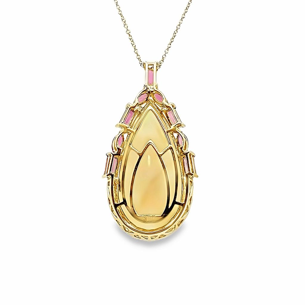 14K Yellow Gold Opal Pendant with Tourmaline and Diamonds