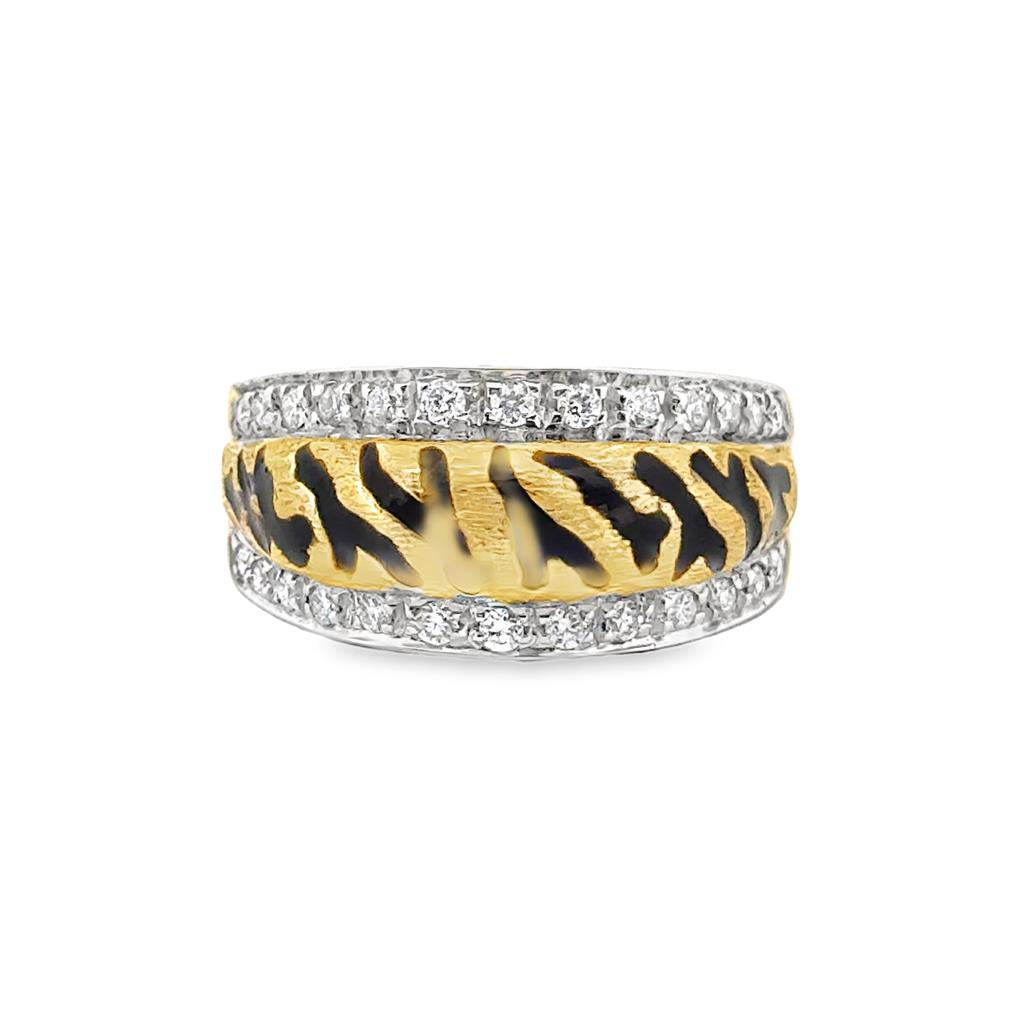 Sal Praschnik 0.31 CTW Diamond 18K Yellow Gold Black Enamel Tiger Ring