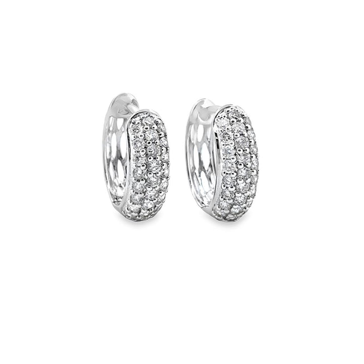 0.50 CTW Round Diamond 14K White Gold Pave Huggie Design Earrings 12.5mm