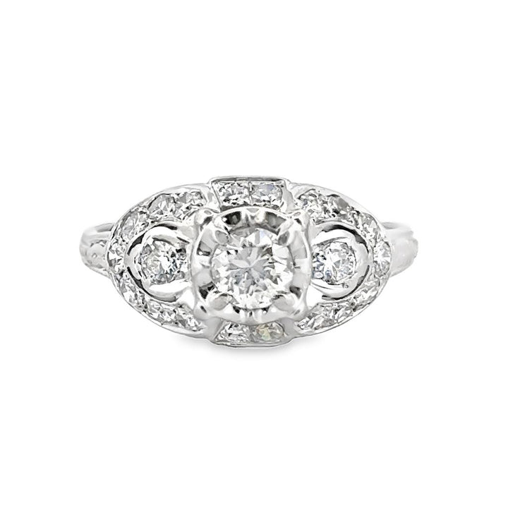 0.60 CTW Diamond Vintage-Inspired Engagement Ring, 14K White Gold