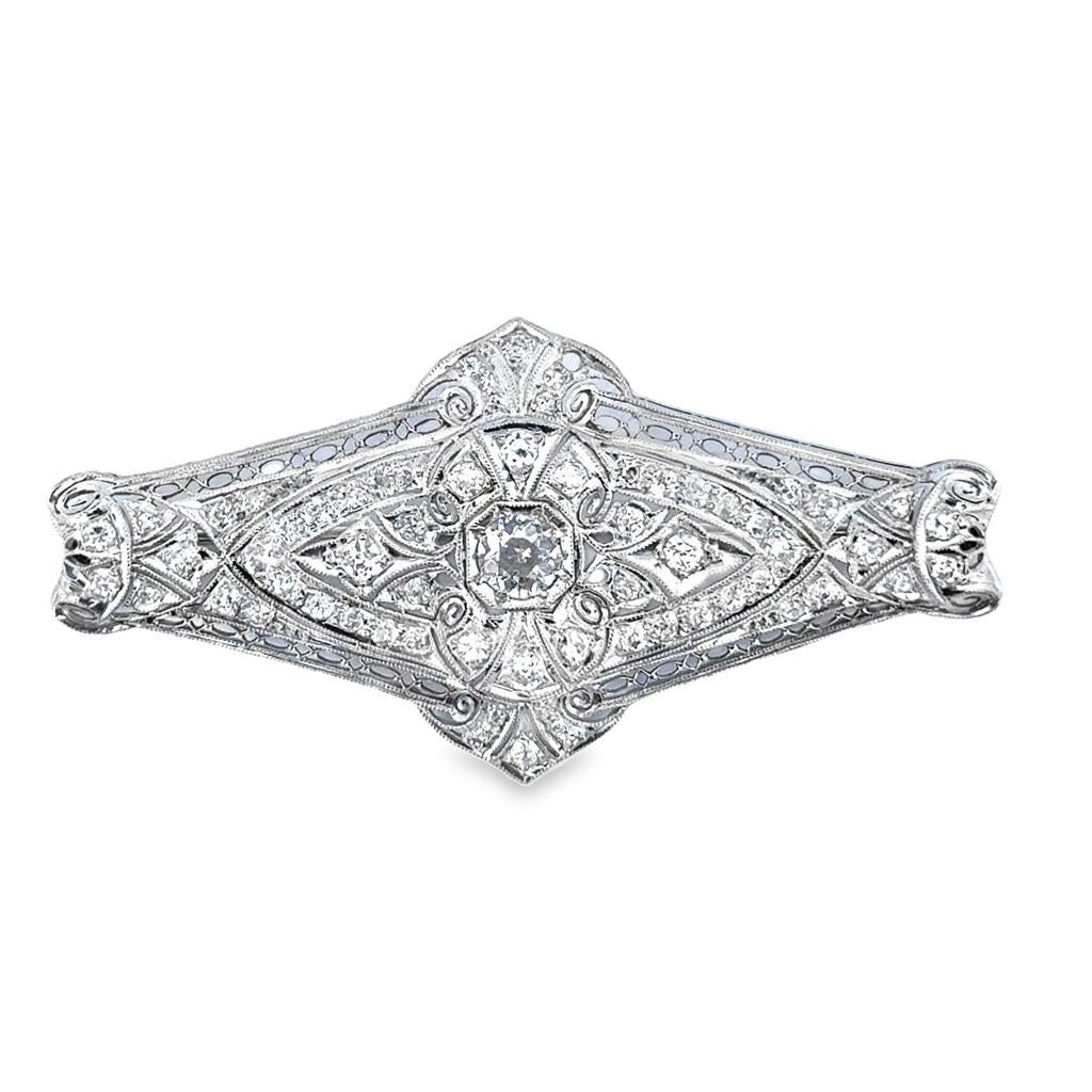 Vintage Platinum Art Deco Diamond Pin, 2.5" Long