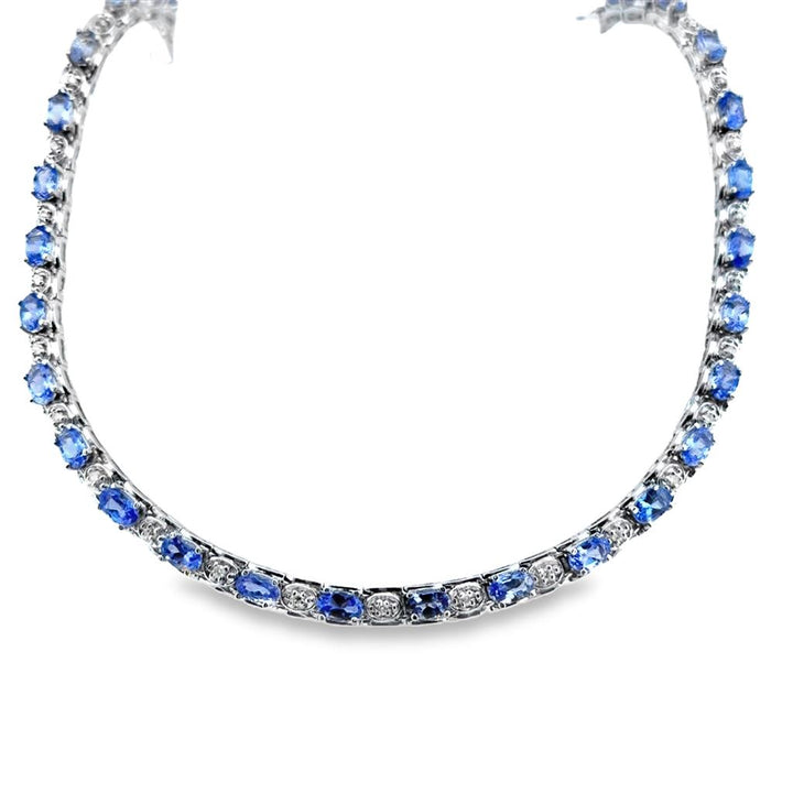 8.60 CTW Tanzanite & 0.50 CTW Diamond 14K White Gold Collar Necklace