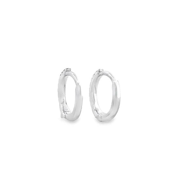 14K White Gold Mini Hoop Earrings with 0.06 CTW Round Diamonds