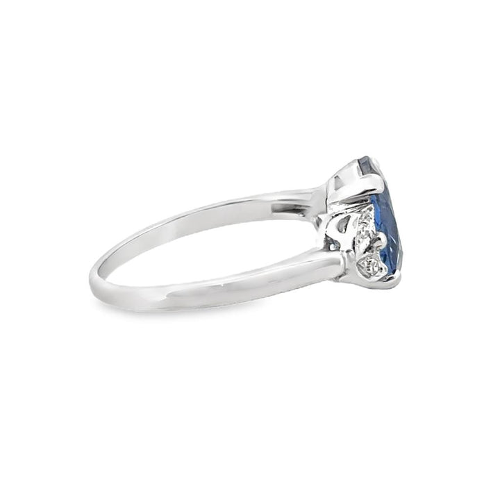 3.22 CT Unheated Burma Sapphire & Diamond Ring in 14K White Gold