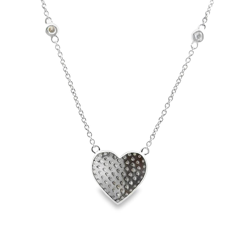 0.36 CTW Diamond Heart Station Chain Necklace, 14K White Gold