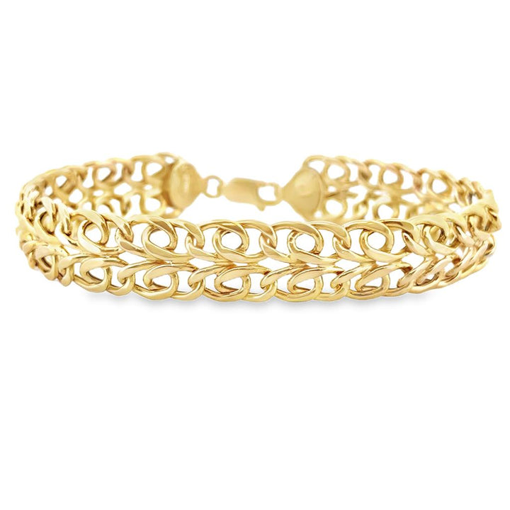 14K Yellow Gold 12mm Wide Intricate Link Bracelet with Lobster Clasp