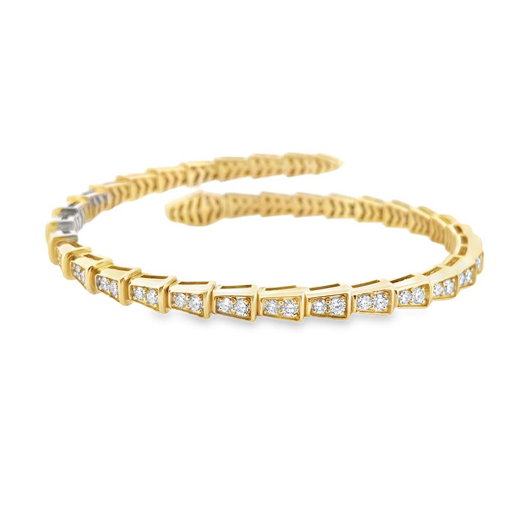 3.85 CTW Diamond Snake Motif Flexible Bracelet in 14K Yellow Gold