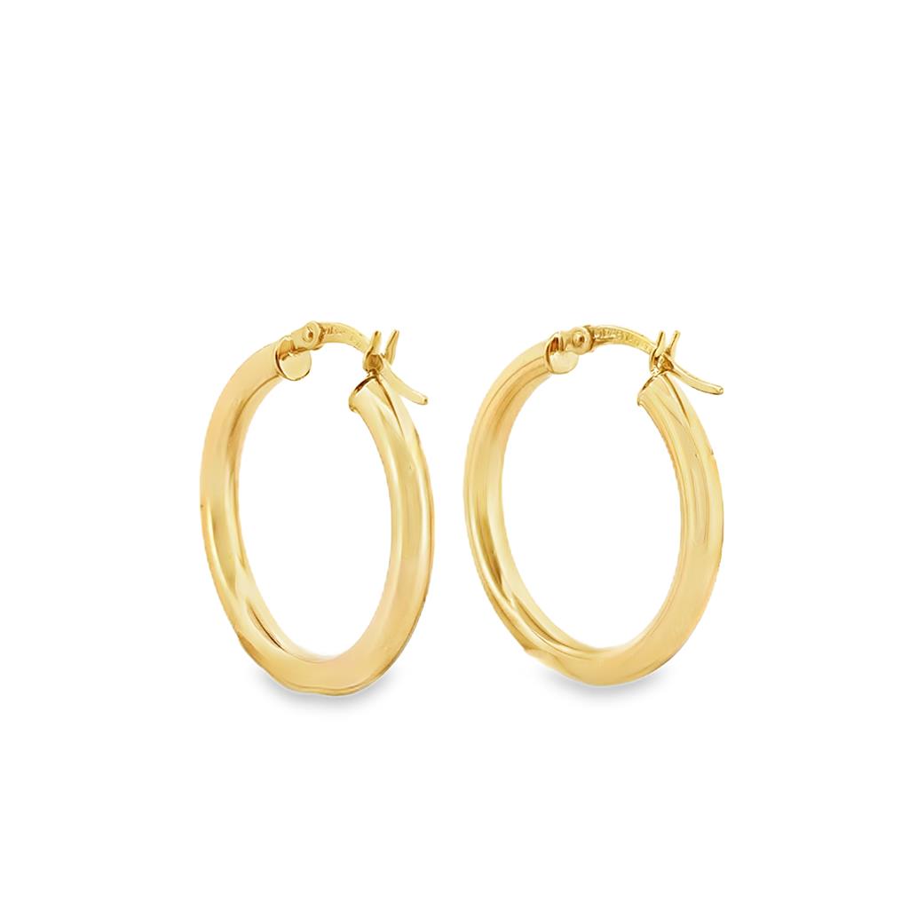 14K Yellow Gold Polished Hoop Earrings, 3mm Wide, 1-Inch Diameter