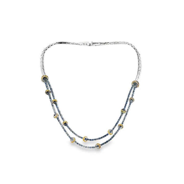 18K White Gold Necklace with 6.50 CTW Blue and Yellow Sapphires