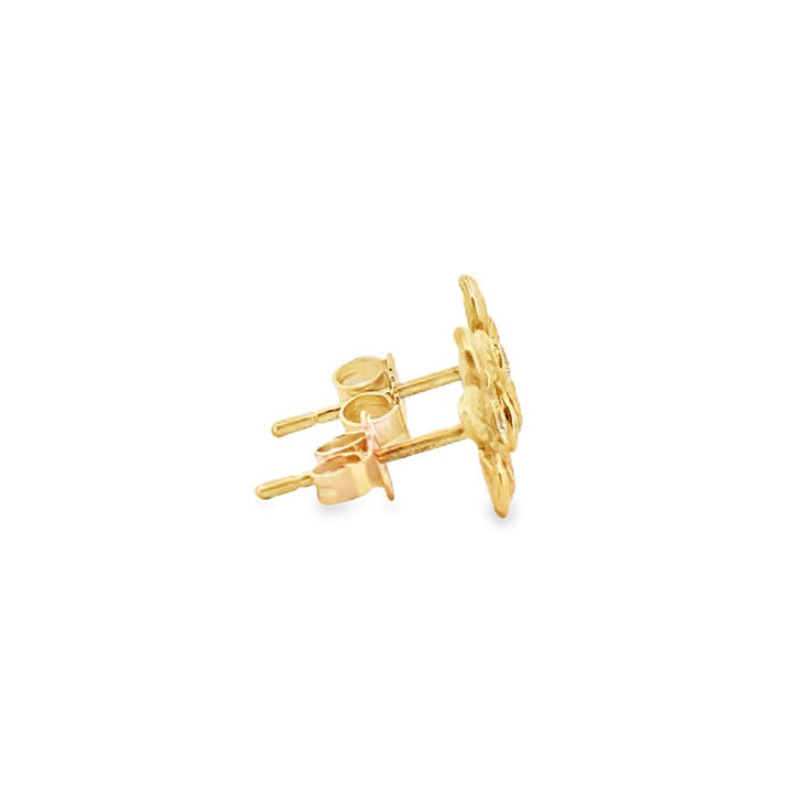 14K Yellow Gold Diamond Flower Stud Earrings