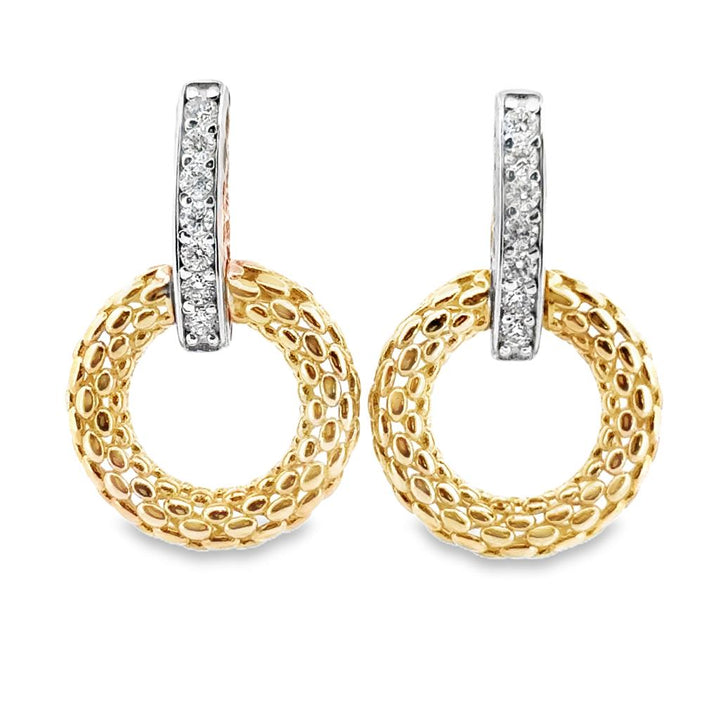 0.35 CTW Diamond Textured Drop Earrings in 14K Yellow Gold