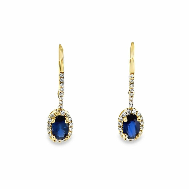 14K Yellow Gold Sapphire Leverback Earrings with 0.22 CTW Diamonds