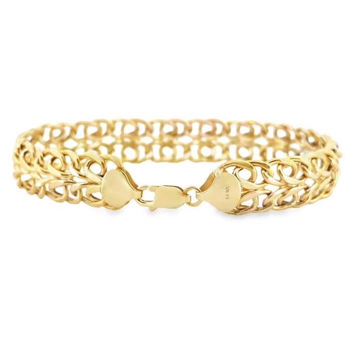 14K Yellow Gold 12mm Wide Intricate Link Bracelet with Lobster Clasp