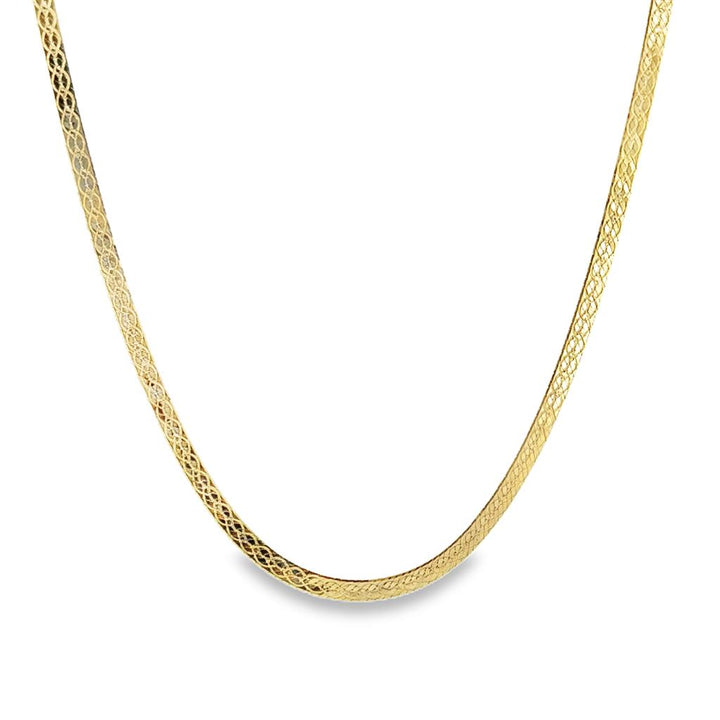 14K Yellow Gold Herringbone Chain Necklace with Intricate Textured Pattern – 3.5mm Wide, 20" Long