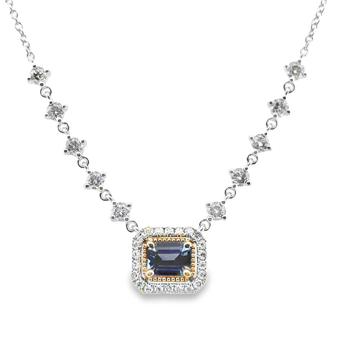 0.50 CT Sapphire Pendant with 0.55 CTW Diamonds, 14K White Gold, 18" Long