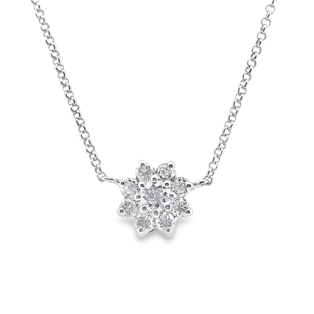 1.00 CTW Diamond Floral Station Pendant Necklace in 14K White Gold