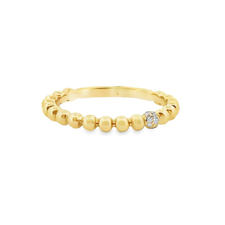 14K Yellow Gold Beaded Stacking Ring with Diamond Accent