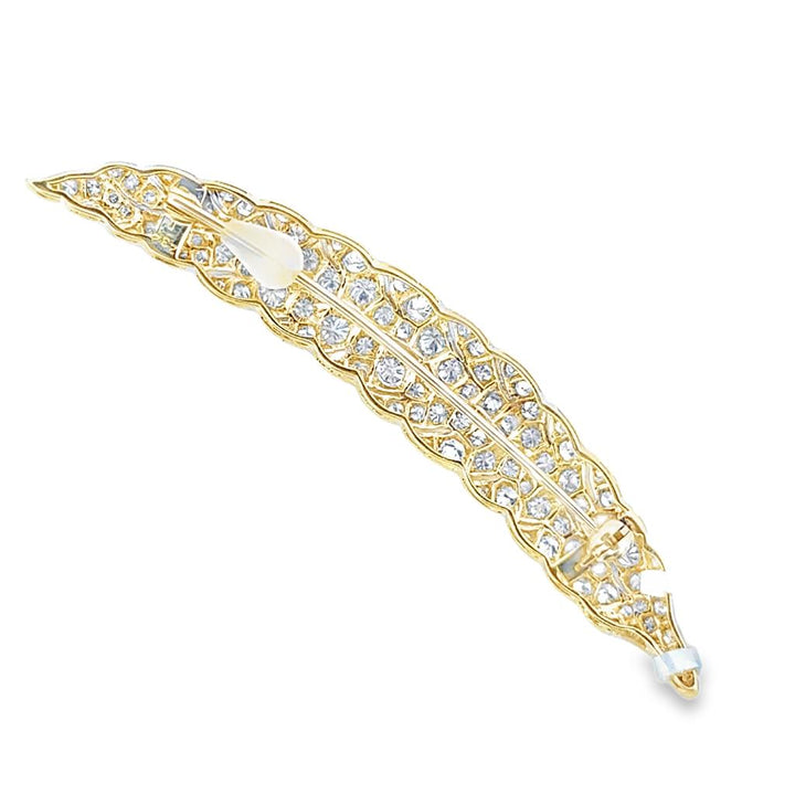 2.32 CTW Diamond Feather Design Brooch in 18K Yellow Gold, 3" Long