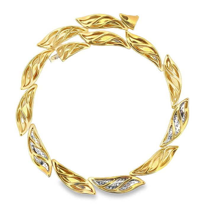 3.30 CTW Diamond Leaf Collar Necklace, 18K Two-Tone Gold