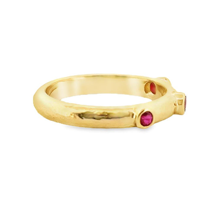 Ruby 18K Yellow Gold Hammered Band Ring