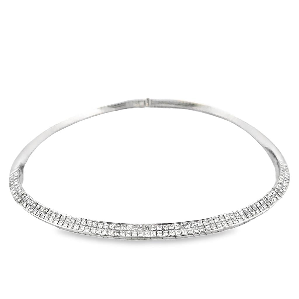 13.14 CTW Princess Cut Channel Set Choker Necklace 18K White Gold