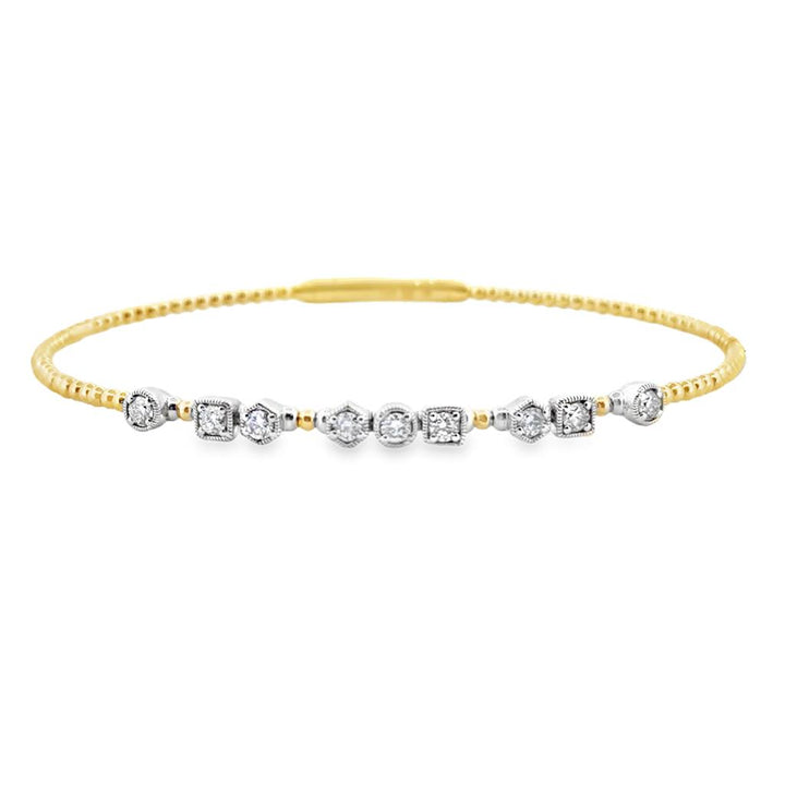 0.46 CTW Two-Tone Flexible Beaded Diamond Bangle Bracelet