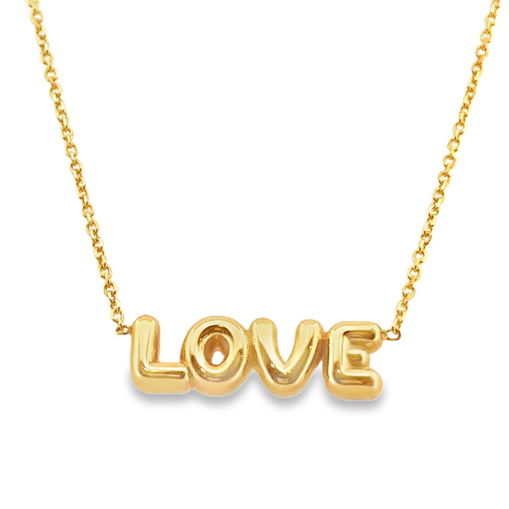 14K Yellow Gold Puff "Love" Pendant Necklace