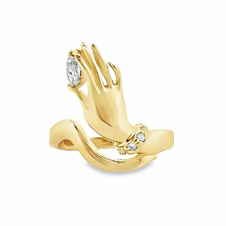 0.25 CT Marquise Diamond Glamor Hand Ring in 14K Yellow Gold