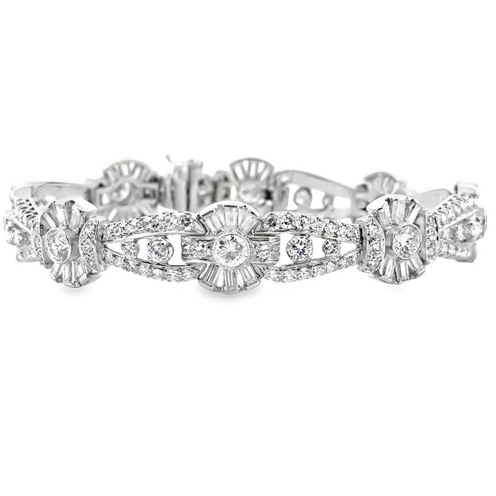 7.05 CTW Round Diamond Vintage Platinum Bracelet with Intricate Design