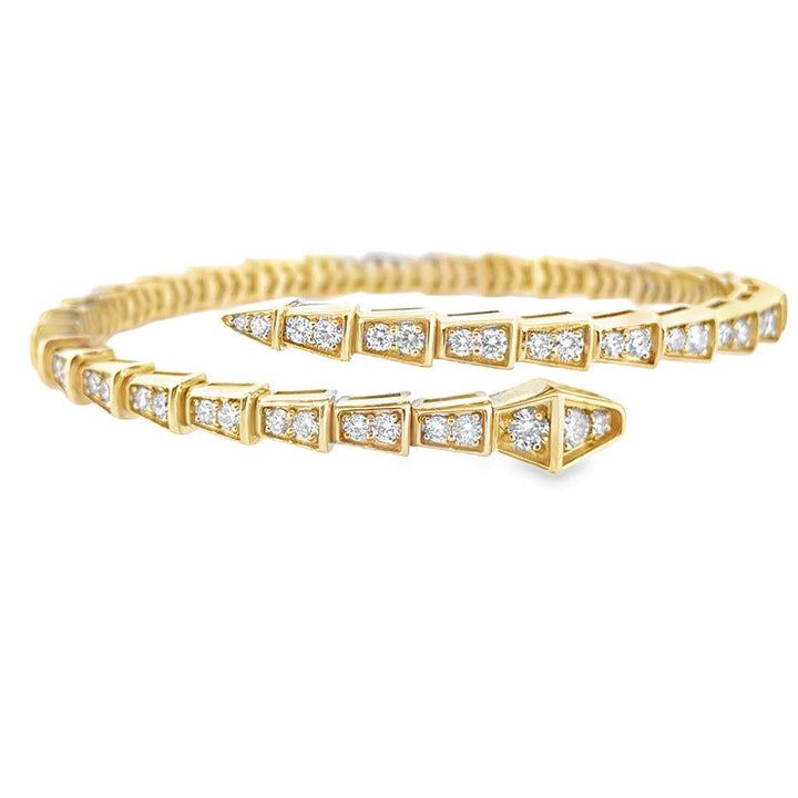 3.85 CTW Diamond Snake Motif Flexible Bracelet in 14K Yellow Gold