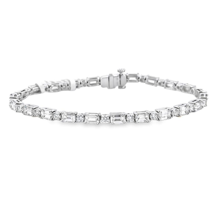 7.43 CTW Emerald Cut and Round Diamond Bracelet in 18K White Gold