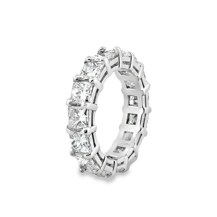 5.25 CTW Princess Cut Diamond Eternity Band – 18K White Gold, 4.3mm Wide