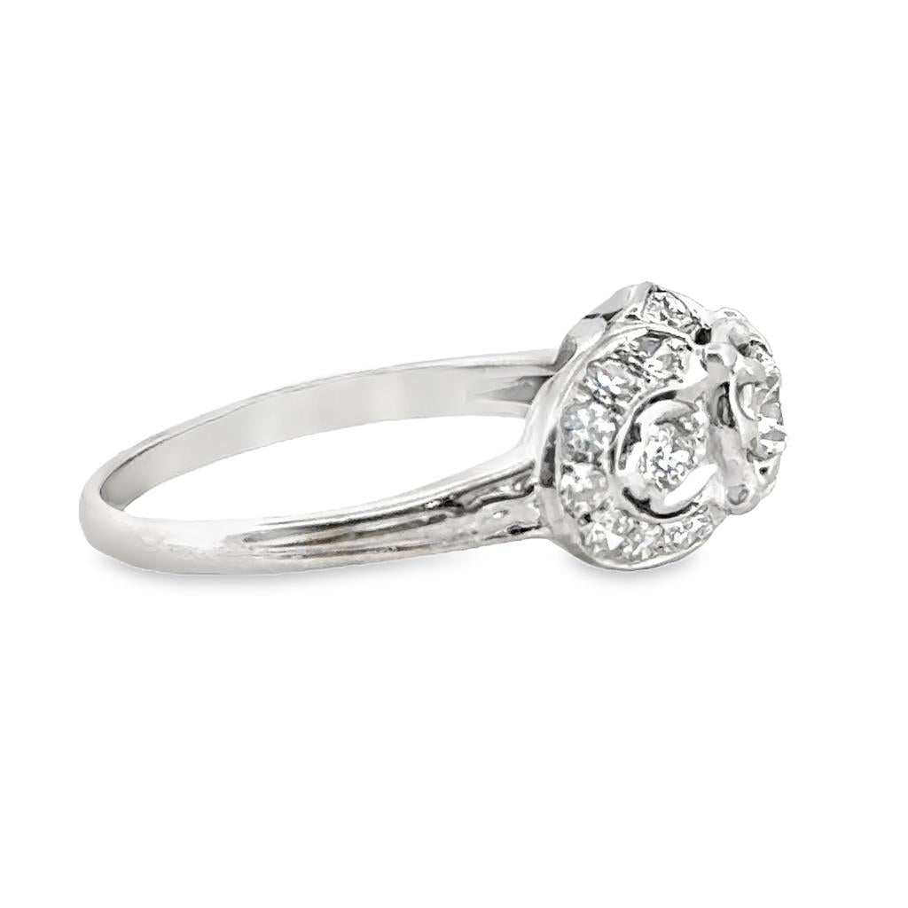 0.60 CTW Diamond Vintage-Inspired Engagement Ring, 14K White Gold