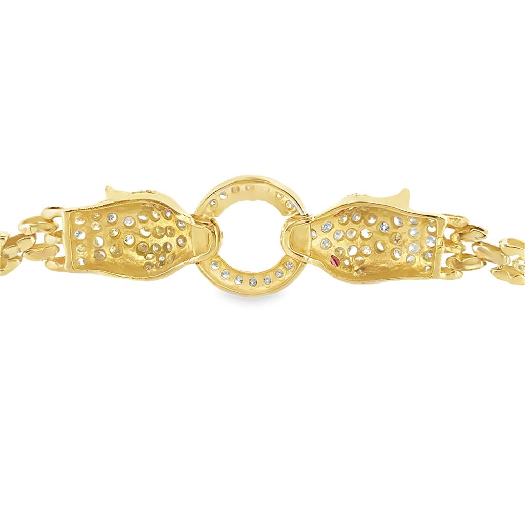 0.74 CTW Diamond Cougar Bracelet with Ruby Eyes – 14K Yellow Gold, 7 1/4"