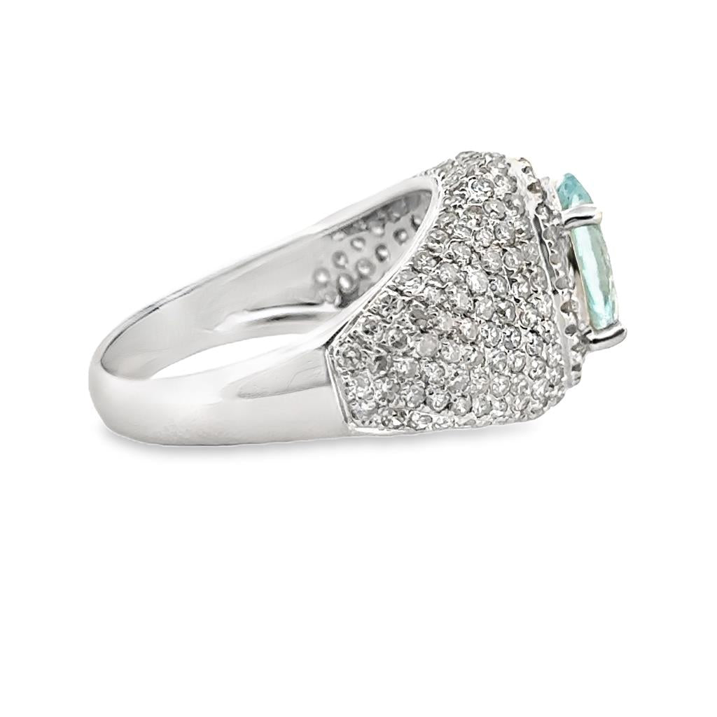 1.20 CT Aquamarine Ring with 2.00 CTW Pavé Diamonds in 14K White Gold