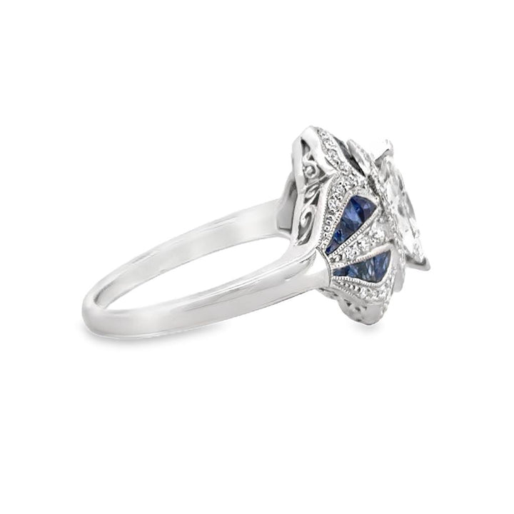 1.72 CTW Marquise Diamond and Sapphire 14K White Gold Diamond Ring