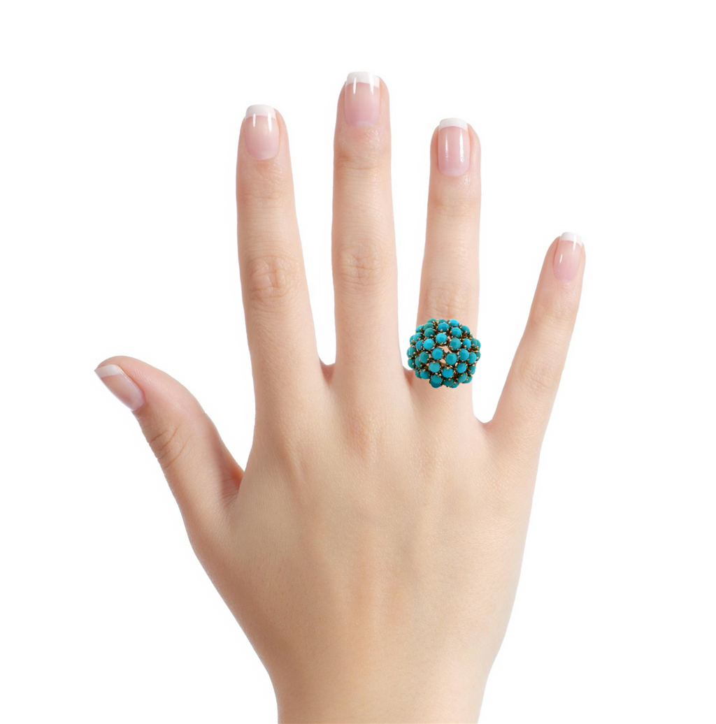 14K Yellow Gold Turquoise Cluster Ring, Size 7