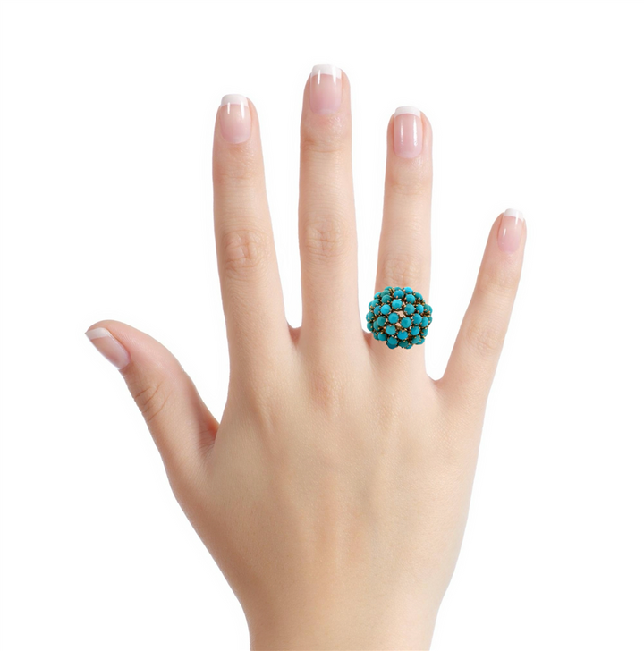 14K Yellow Gold Turquoise Cluster Ring, Size 7