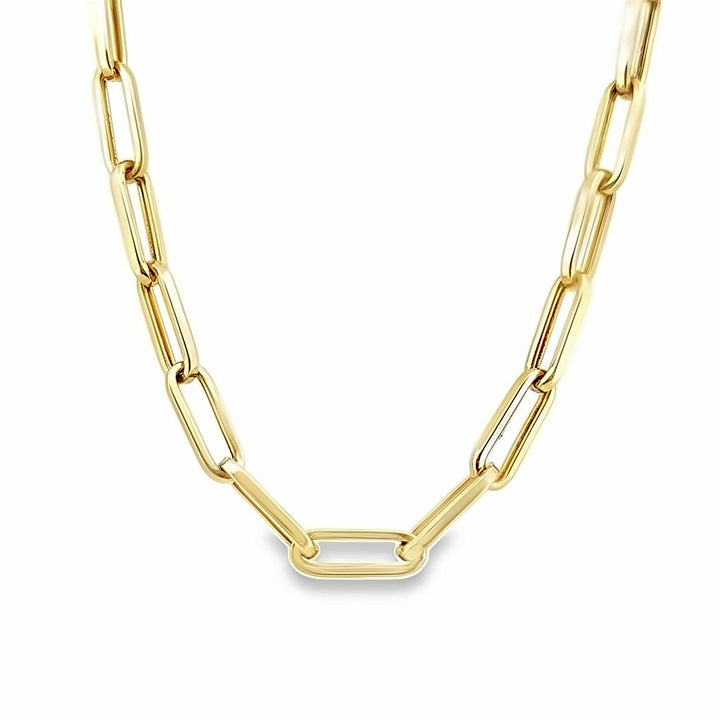 14K Gold Paperclip Chain Necklace, 18 Inches