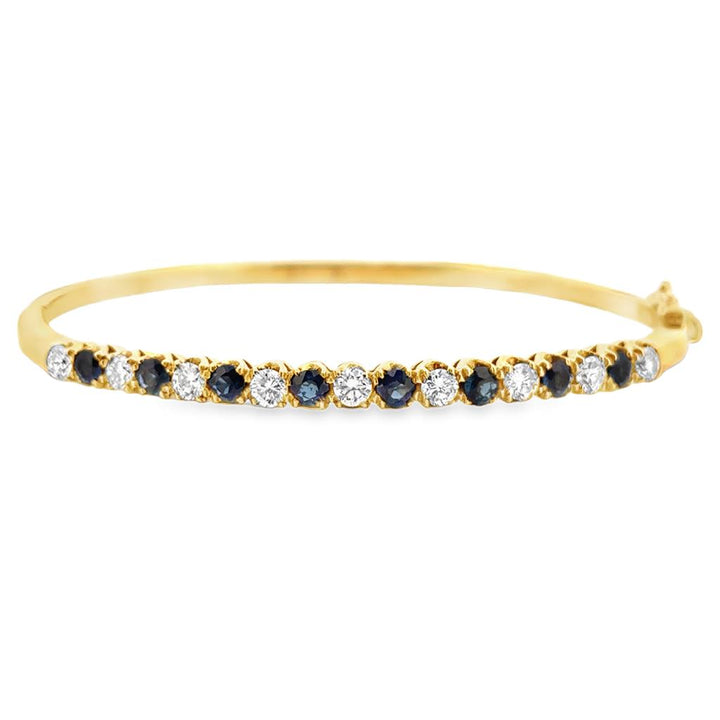 1.00 CTW Diamond and 0.92 CTW Sapphire Bangle Bracelet, 18K Yellow Gold