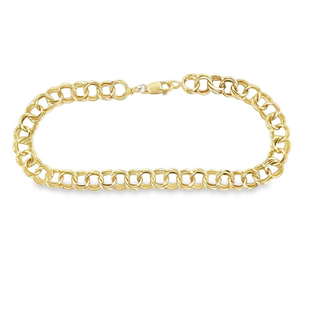 14K Yellow Gold Double Link Charm Bracelet – 5mm Wide