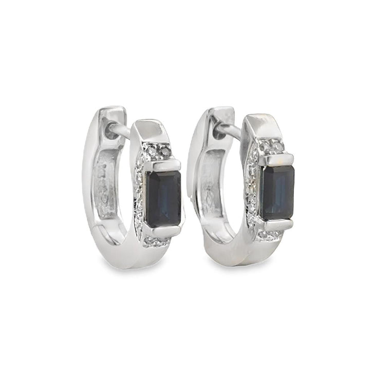 Sapphire and Diamond 14K White Gold 13mm Hoop Earrings