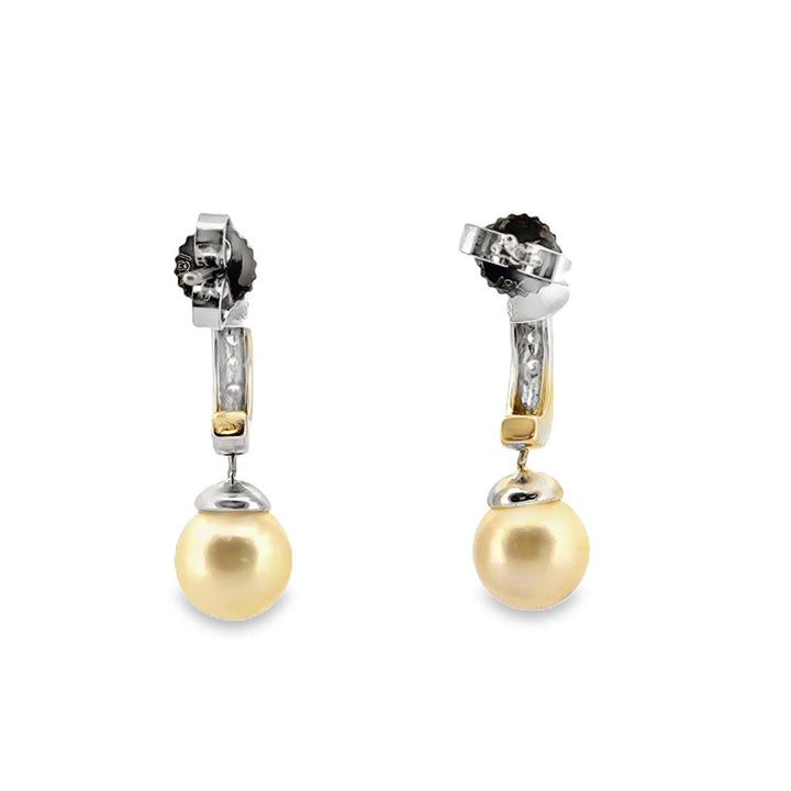 0.12 CTW Diamond and Pearl Drop Hoop Earrings