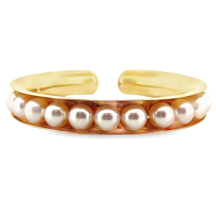 Assael 18K Yellow Gold Flexible Bangle Akoya Cultured Pearl Bracelet